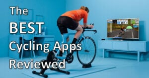 Indoor cycling on a trainer using an workout app on tv screen